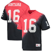 Joe Montana San Francisco 49ers Retired Player Name & Number Diagonal Tie-Dye V-Neck T-Shirt Black/Red