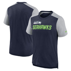 Seattle Seahawks Color Block Team Name T-Shirt Heathered College Navy/Heathered Gray