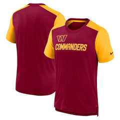 Washington Commanders Color Block Team Name T-Shirt Heathered Burgundy/Heathered Gold