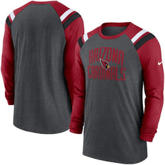 Arizona Cardinals Tri-Blend Raglan Athletic Long Sleeve Fashion T-Shirt Heathered Charcoal/Cardinal