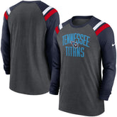 Tennessee Titans Tri-Blend Raglan Athletic Long Sleeve Fashion T-Shirt Heathered Charcoal/Navy