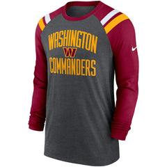 Washington Commanders Tri-Blend Raglan Athletic Long Sleeve Fashion T-Shirt Heathered Charcoal/Burgundy