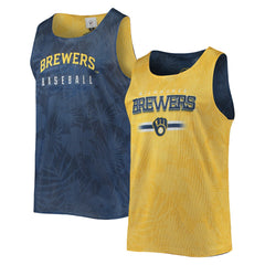 Milwaukee Brewers FOCO Floral Reversible Mesh Tank Top - Navy/Gold Tanks