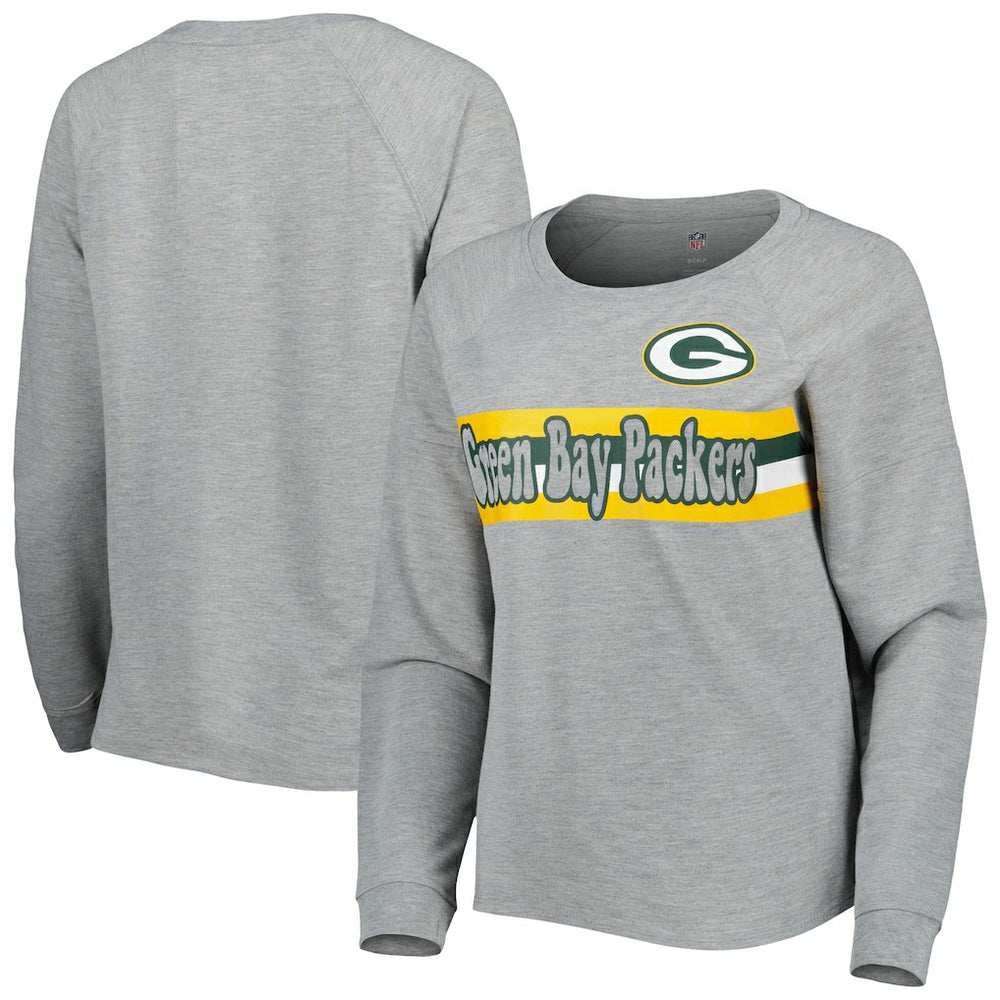 Green Bay Packers Juniors All Striped Up Raglan Long Sleeve T-Shirt Heathered Gray