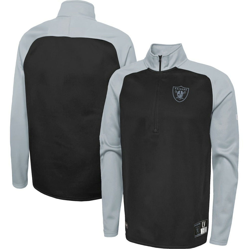 Las Vegas Raiders New Era Combine Authentic O-Line Raglan Half-Zip Jacket Black