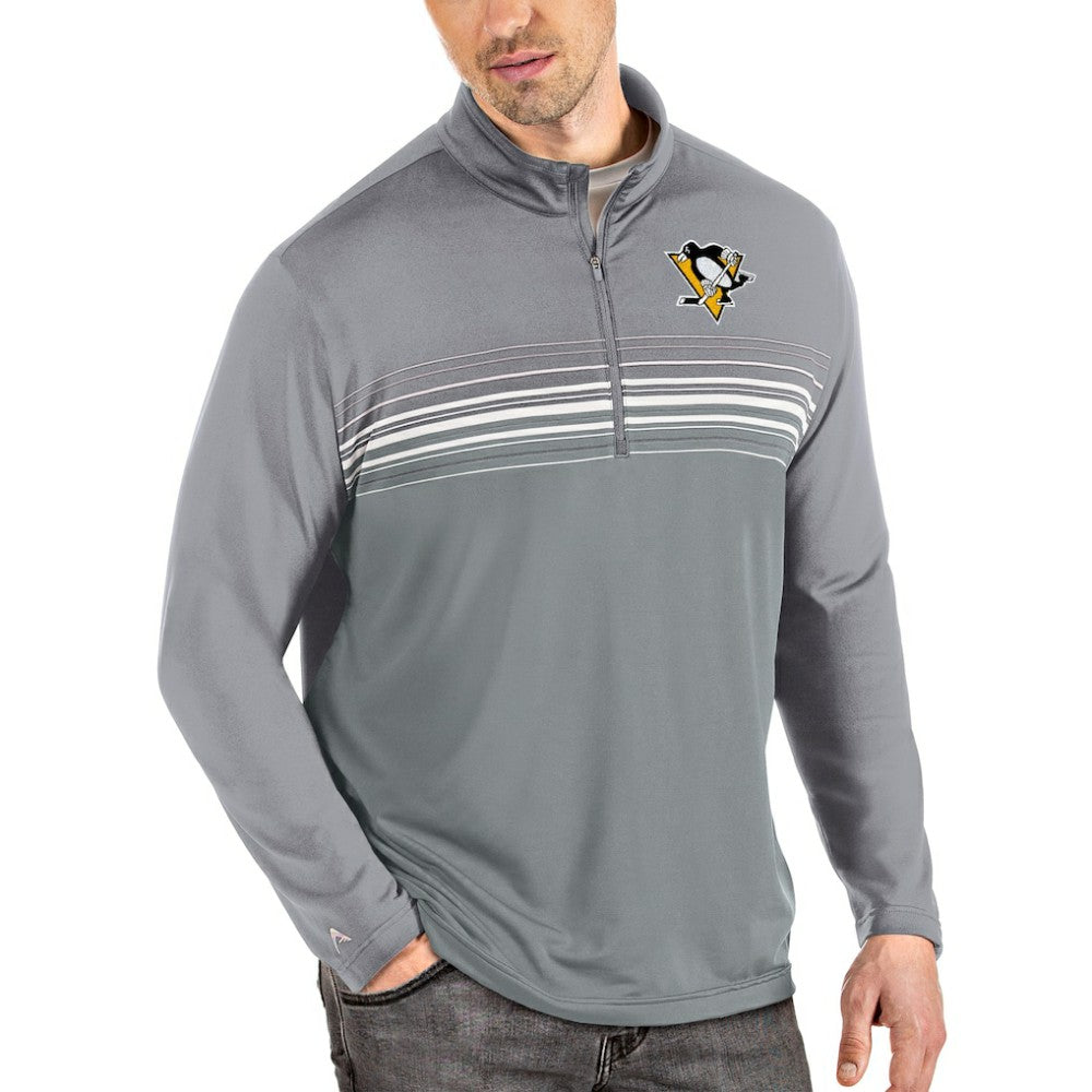 NHL Pittsburgh Penguins Antigua Pace Quarter-Zip Pullover Top - Gray
