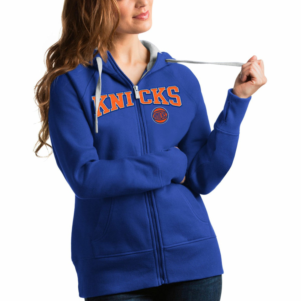New York Knicks Antigua Women's Team Victory Full-Zip Hoodie Royal