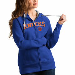 New York Knicks Antigua Women's Team Victory Full-Zip Hoodie Royal
