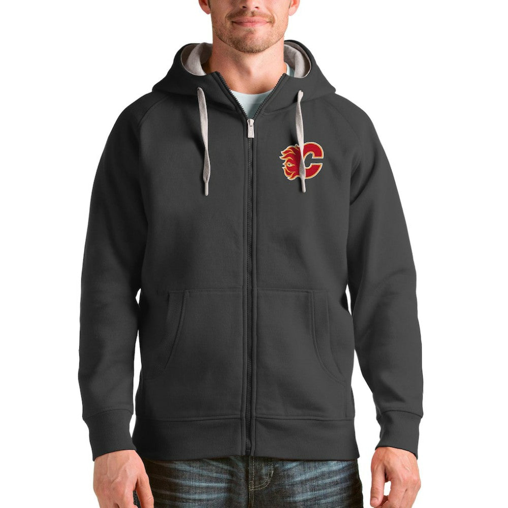 NHL Calgary Flames Antigua Logo Victory Full-Zip Hoodie - Charcoal