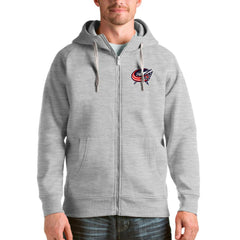 NHL Columbus Blue Jackets Antigua Logo Victory Full-Zip Hoodie - Heathered Gray