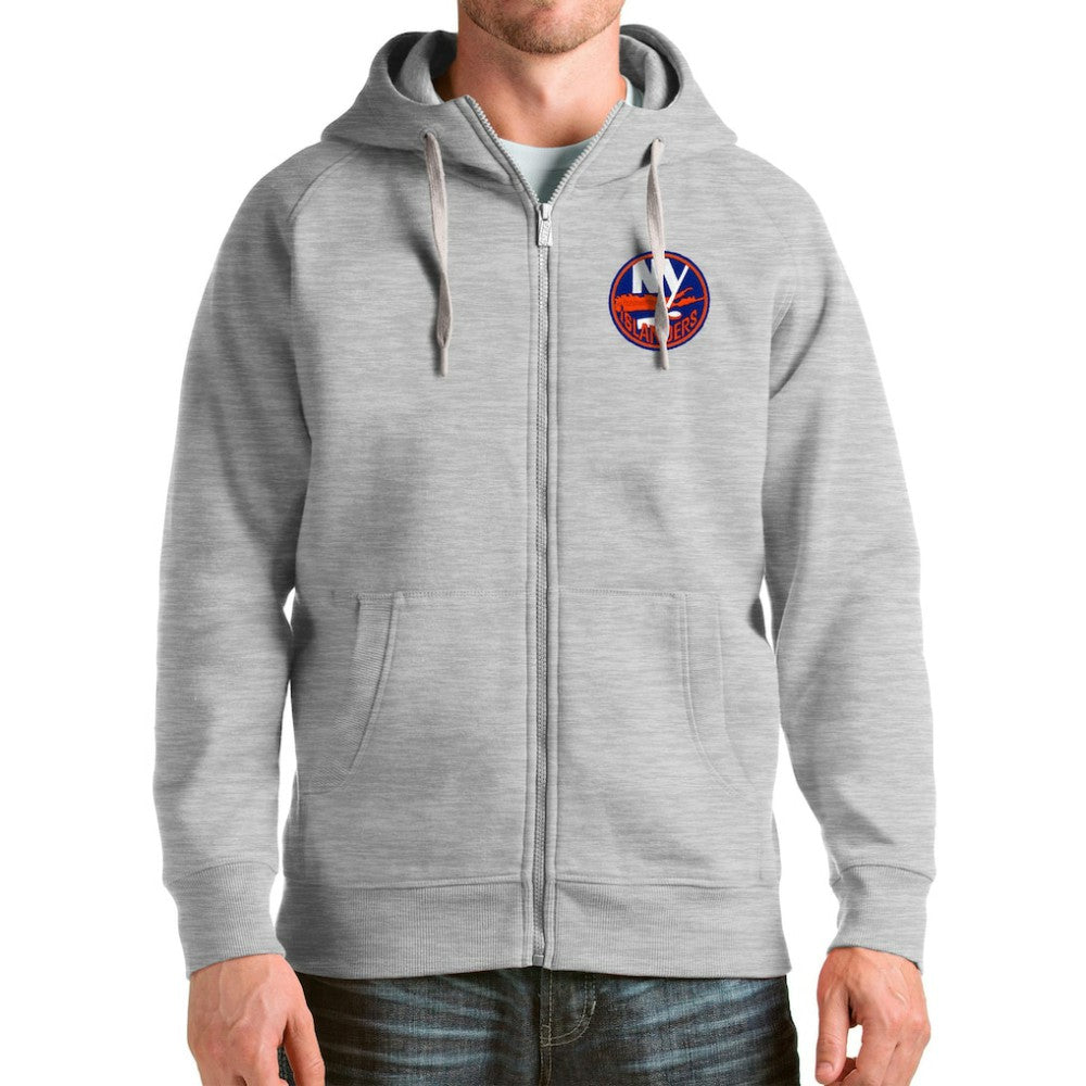 NHL New York Islanders Antigua Logo Victory Full-Zip Hoodie - Heathered Gray