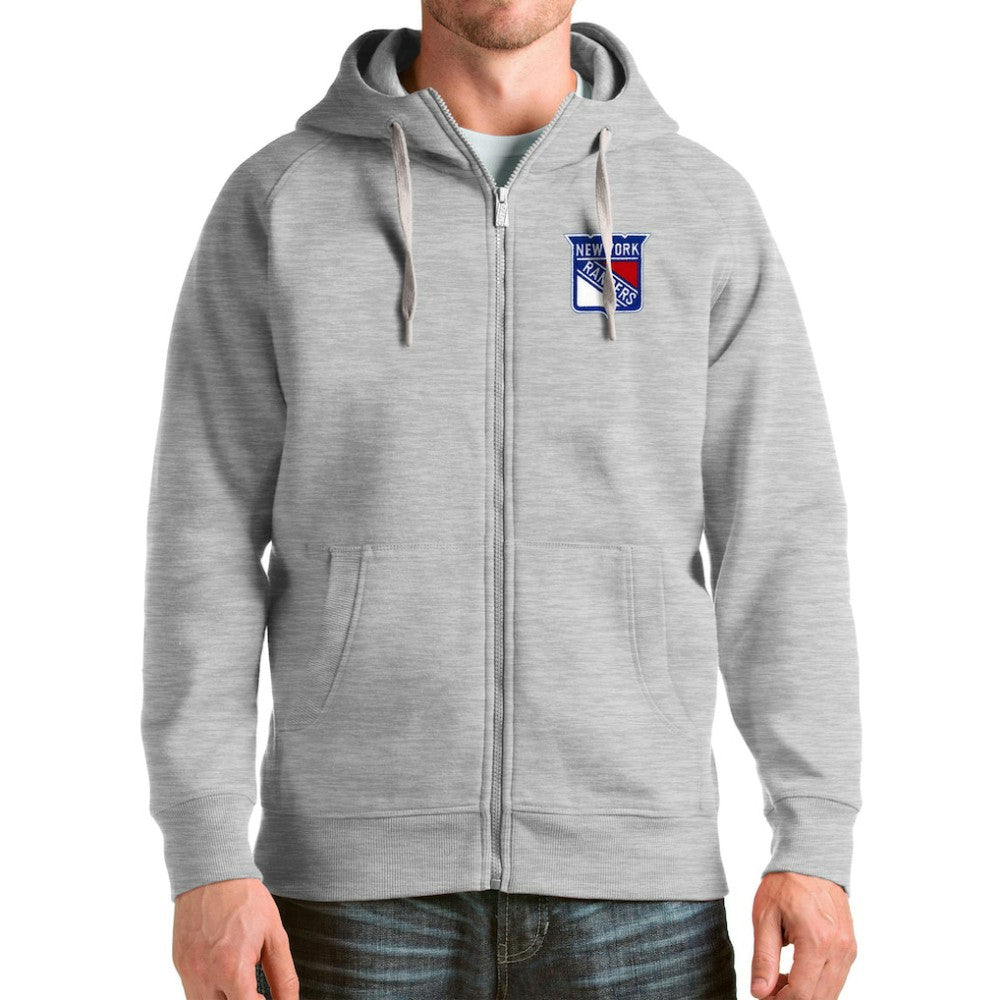 NHL New York Rangers Antigua Logo Victory Full-Zip Hoodie - Heathered Gray