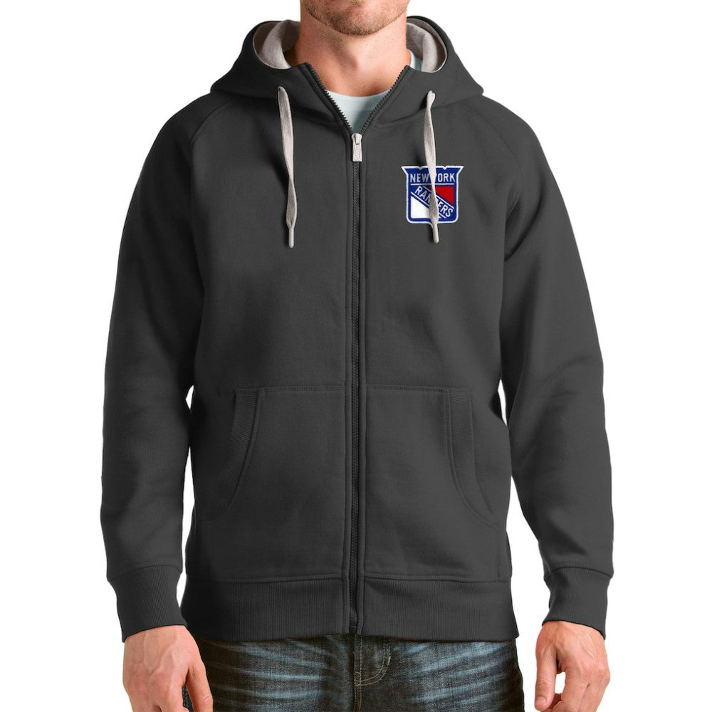 NHL New York Rangers Antigua Logo Victory Full-Zip Hoodie - Charcoal