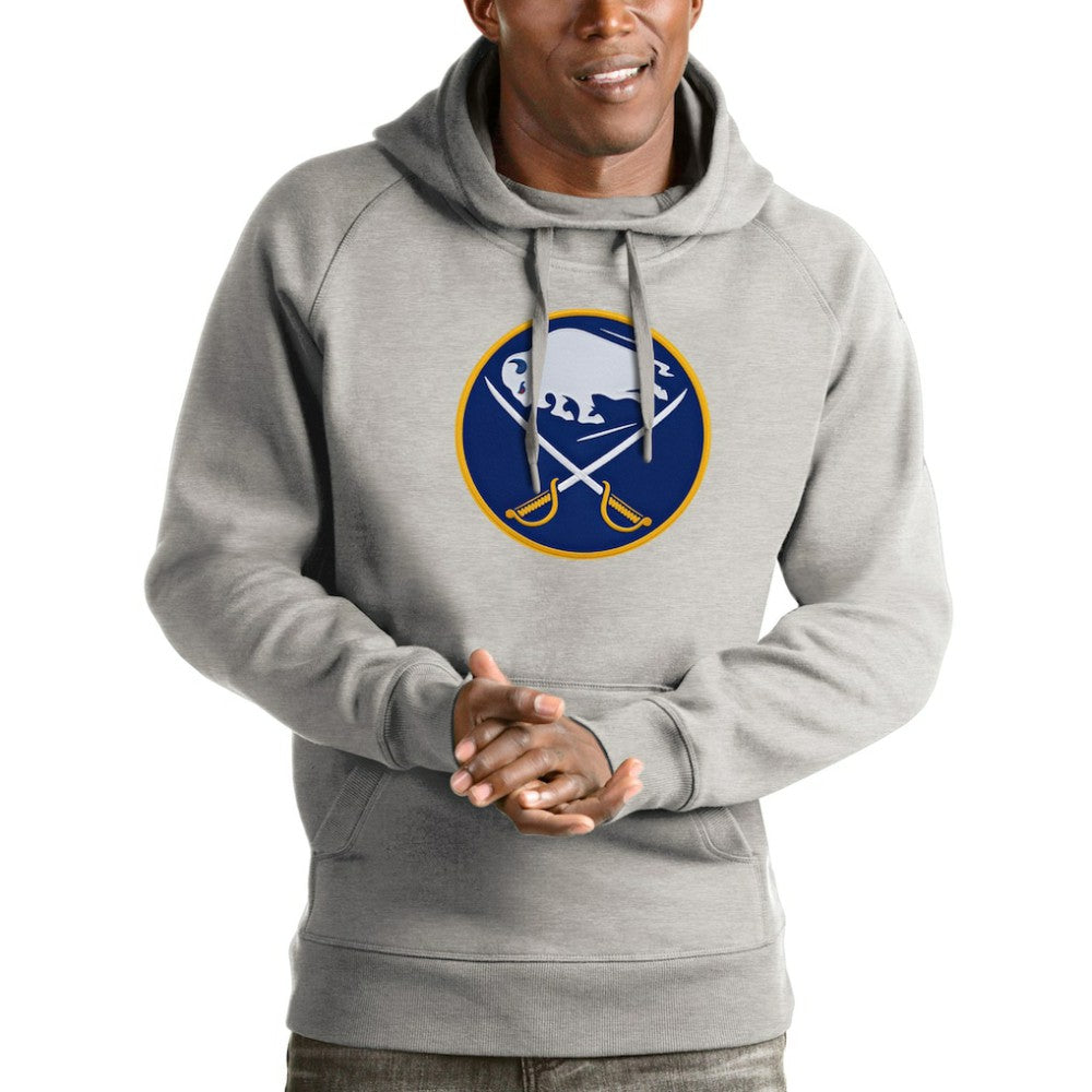 NHL Buffalo Sabres Antigua Logo Victory Pullover Hoodie - Heathered Gray
