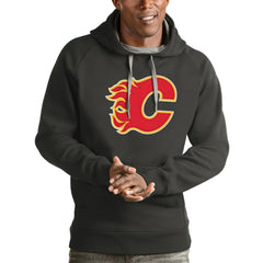 NHL Calgary Flames Antigua Logo Victory Pullover Hoodie - Charcoal