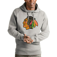 NHL Chicago Blackhawks Antigua Logo Victory Pullover Hoodie - Heathered Gray