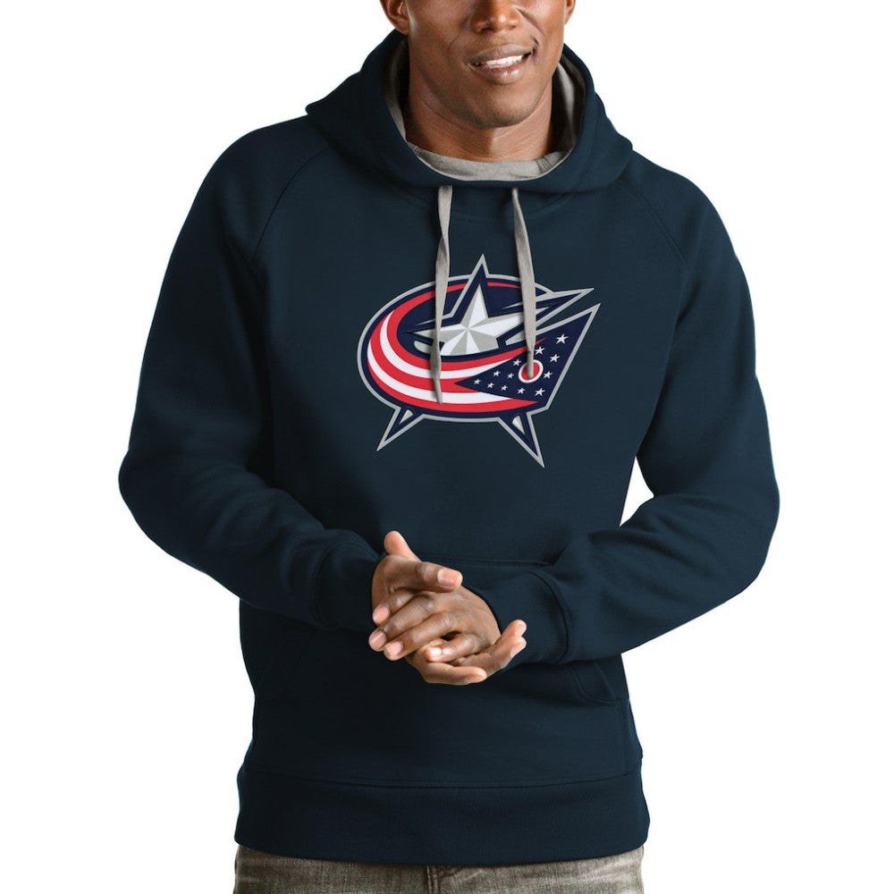 NHL Columbus Blue Jackets Antigua Logo Victory Pullover Hoodie - Navy