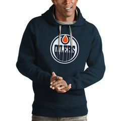 NHL Edmonton Oilers Antigua Logo Victory Pullover Hoodie - Navy