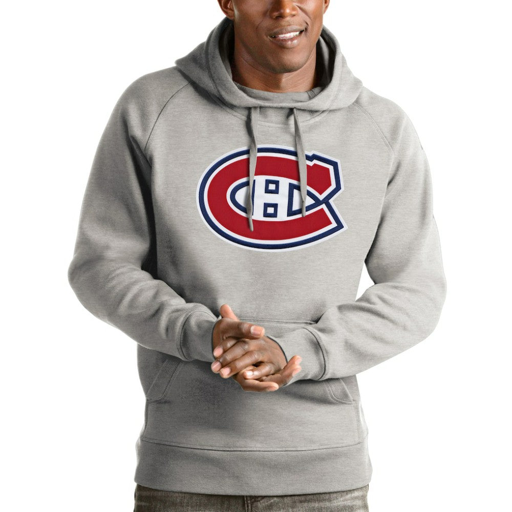 NHL Montreal Canadiens Antigua Logo Victory Pullover Hoodie - Heathered Gray