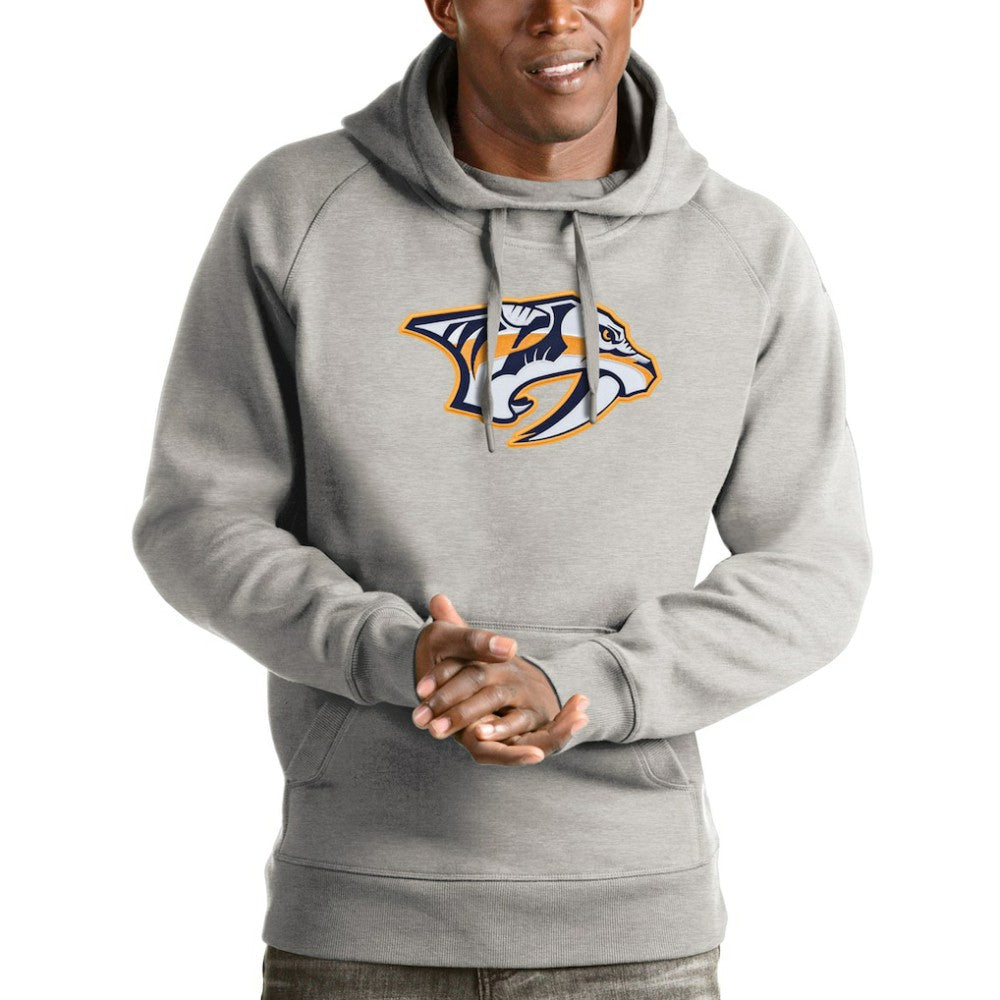 NHL Nashville Predators Antigua Logo Victory Pullover Hoodie - Heathered Gray