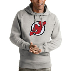 NHL New Jersey Devils Antigua Logo Victory Pullover Hoodie - Heathered Gray