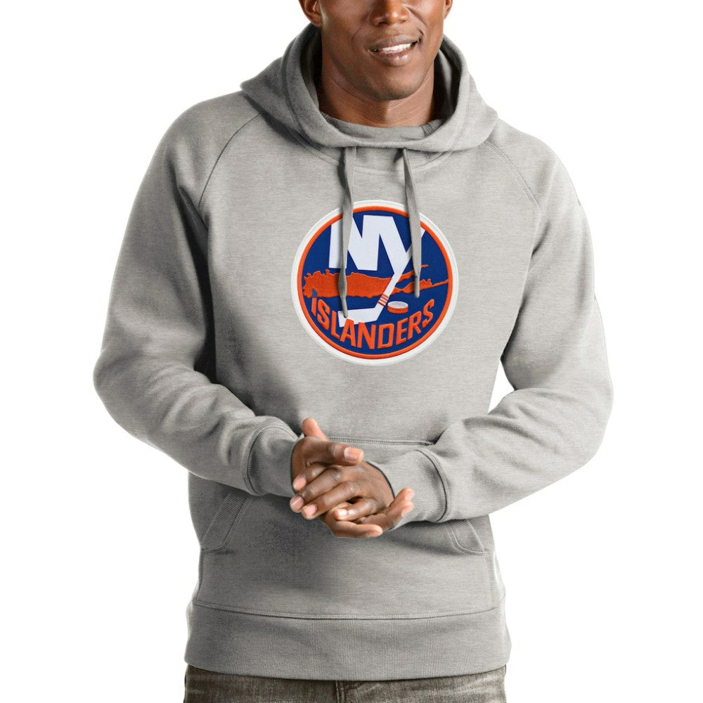 NHL New York Islanders Antigua Logo Victory Pullover Hoodie - Heathered Gray