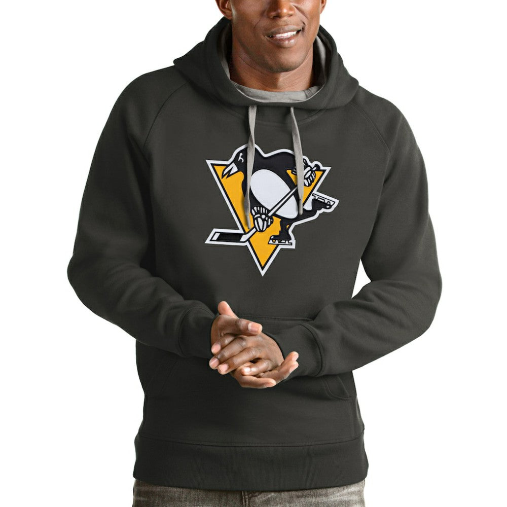 NHL Pittsburgh Penguins Antigua Logo Victory Pullover Hoodie - Charcoal