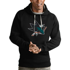 NHL San Jose Sharks Antigua Logo Victory Pullover Hoodie - Black