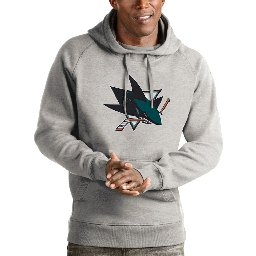NHL San Jose Sharks Antigua Logo Victory Pullover Hoodie - Heathered Gray