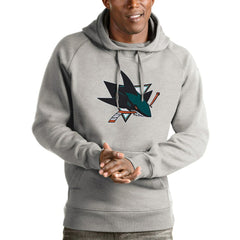 NHL San Jose Sharks Antigua Logo Victory Pullover Hoodie - Heathered Gray