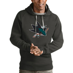 NHL San Jose Sharks Antigua Logo Victory Pullover Hoodie - Charcoal