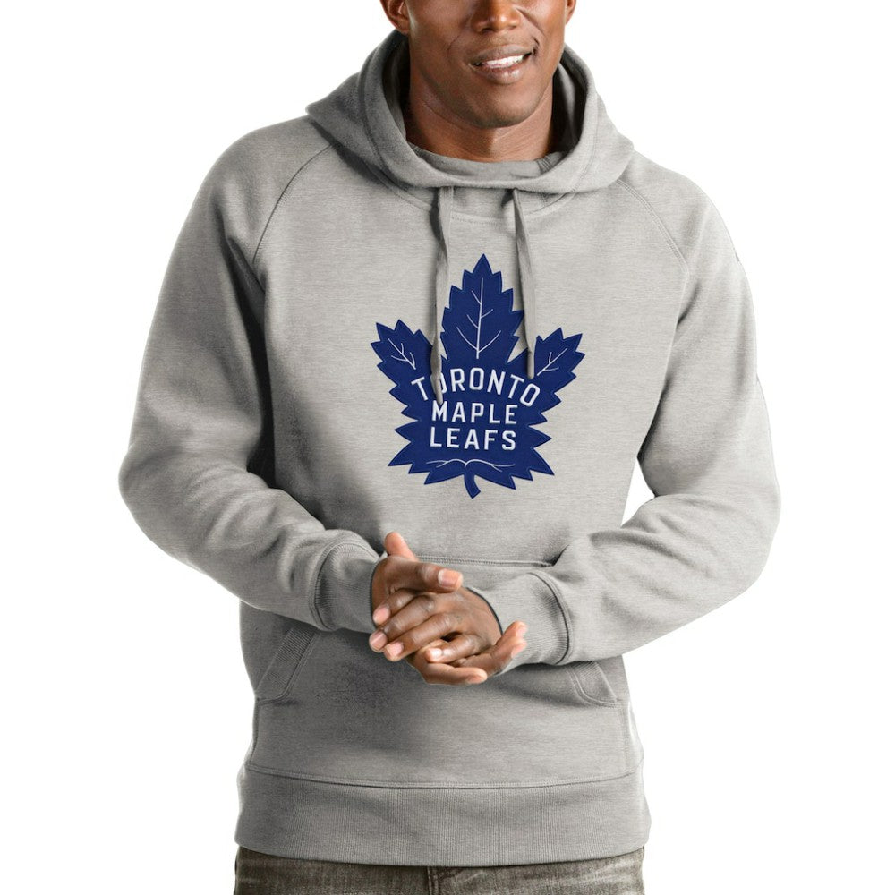 NHL Toronto Maple Leafs Antigua Logo Victory Pullover Hoodie - Heathered Gray