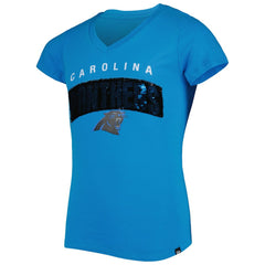 Carolina Panthers New Era Girls Youth Reverse Sequin Wordmark V-Neck T-Shirt Blue