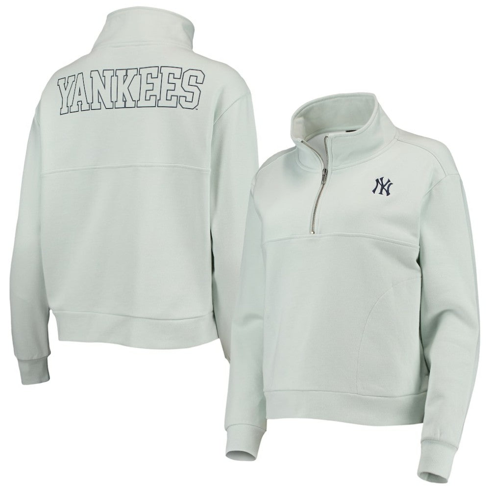 New York Yankees The Wild Collective Women's Two-Hit Quarter-Zip Pullover Top - Light Blue Pullover