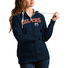 NHL Edmonton Oilers Antigua Women's Wordmark Victory Full-Zip Hoodie - Navy