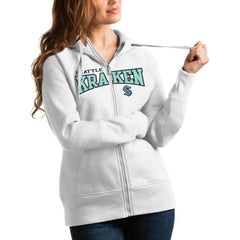 NHL Seattle Kraken Antigua Women's Wordmark Victory Full-Zip Hoodie - White