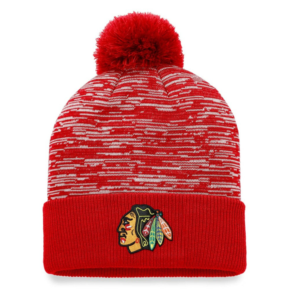 NHL Chicago Blackhawks Fanatics Defender Cuffed Knit Hat with Pom - Red