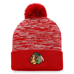 NHL Chicago Blackhawks Fanatics Defender Cuffed Knit Hat with Pom - Red