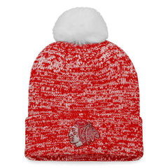NHL Chicago Blackhawks Fanatics Women's Glimmer Cuffed Knit Hat with Pom - Red