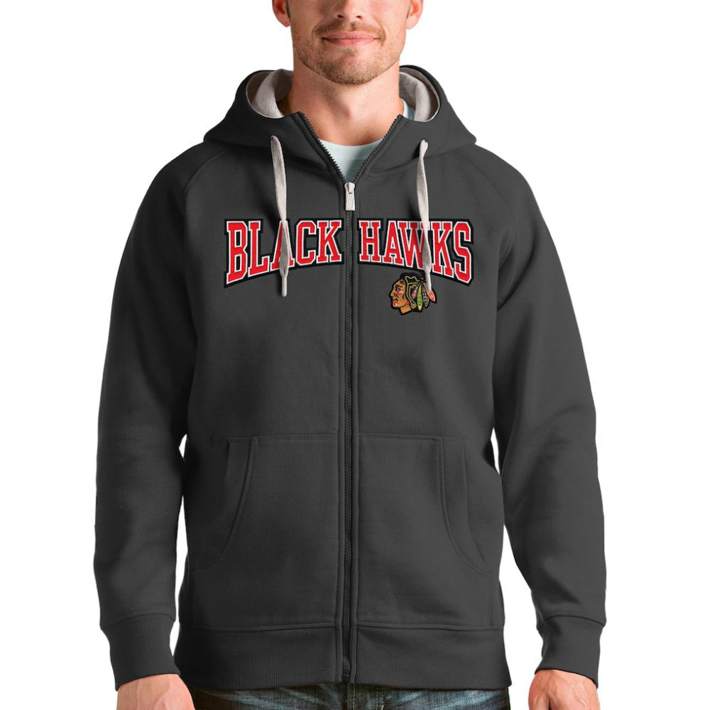NHL Chicago Blackhawks Antigua Wordmark Victory Full-Zip Hoodie - Charcoal