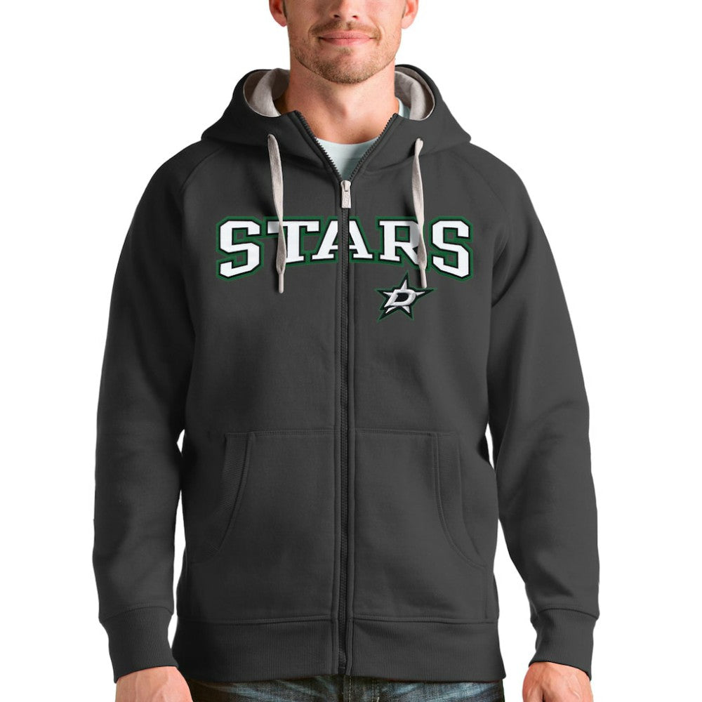 NHL Dallas Stars Antigua Wordmark Victory Full-Zip Hoodie - Charcoal