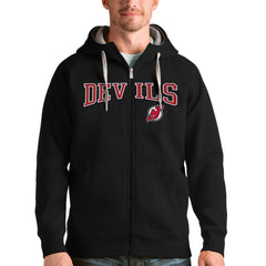 NHL New Jersey Devils Antigua Wordmark Victory Full-Zip Hoodie - Black
