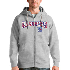 NHL New York Rangers Antigua Wordmark Victory Full-Zip Hoodie - Heathered Gray