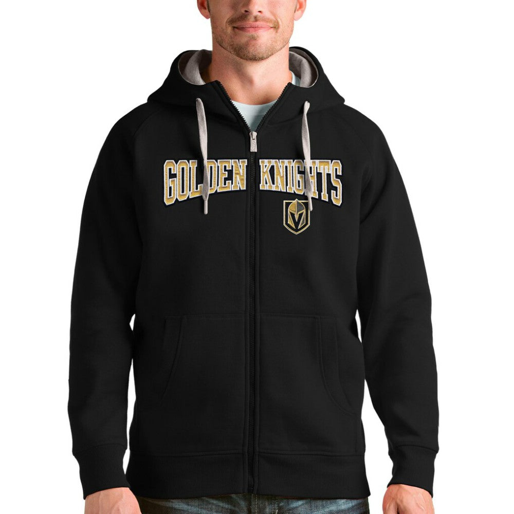 NHL Vegas Golden Knights Antigua Wordmark Victory Full-Zip Hoodie - Black