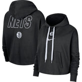 Brooklyn Nets Women's Courtside Cropped Pullover Hoodie Black