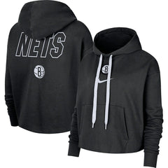 Brooklyn Nets Women's Courtside Cropped Pullover Hoodie Black