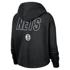 Brooklyn Nets Women's Courtside Cropped Pullover Hoodie Black