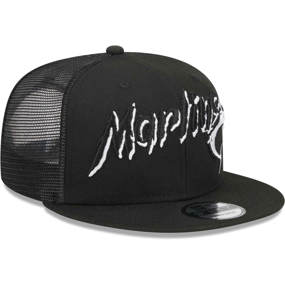 Miami Marlins New Era Street Trucker 9FIFTY Snapback Hat - Black Hats
