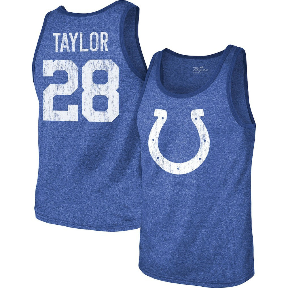 Jonathan Taylor Indianapolis Colts Majestic Threads Player Name & Number Tri-Blend Tank Top Heathered Royal