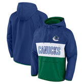 NHL Vancouver Canucks Fanatics Backhand Shooter Defender Anorak Raglan Hoodie Quarter-Zip Jacket - Blue/Green